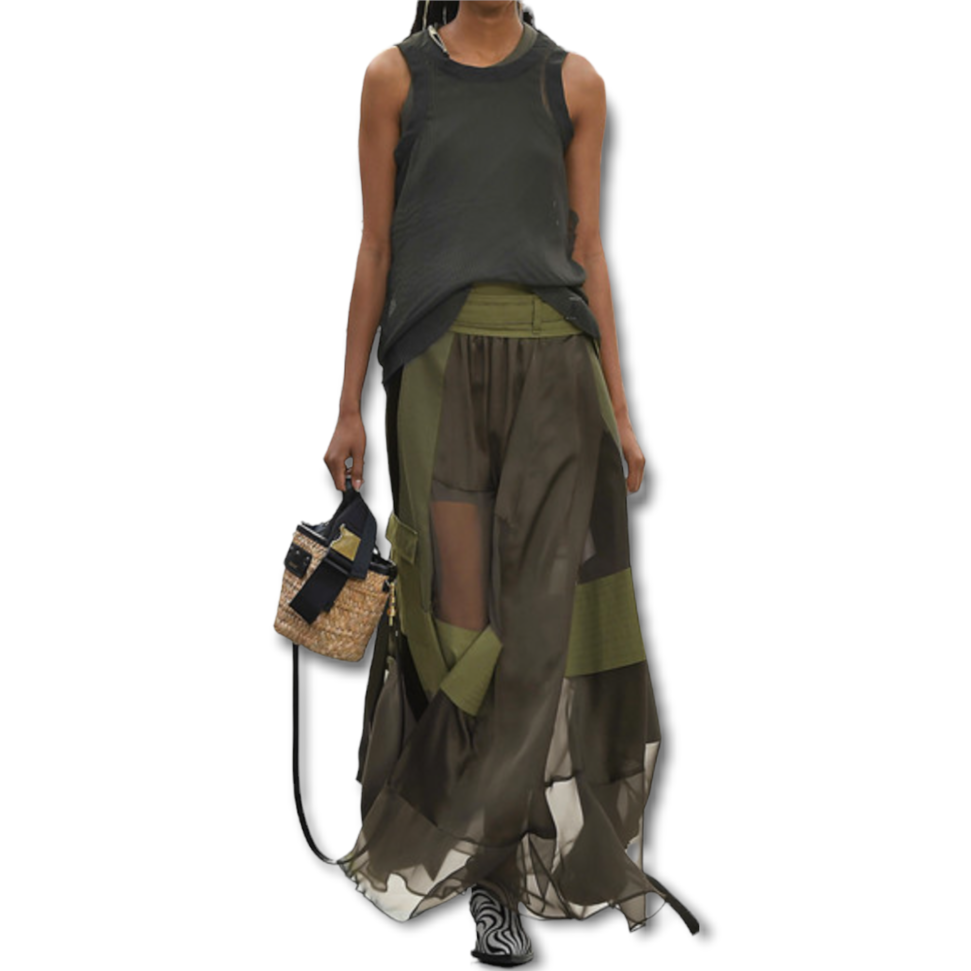 Sacai Paneled Asymmetric Satin, Velvet, Twill And Chiffon Wrap Maxi Skirt