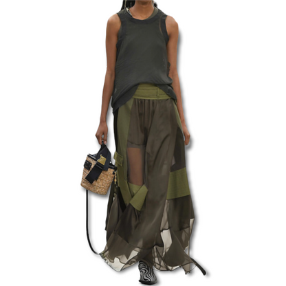 Sacai Paneled Asymmetric Satin, Velvet, Twill And Chiffon Wrap Maxi Skirt - main product photo