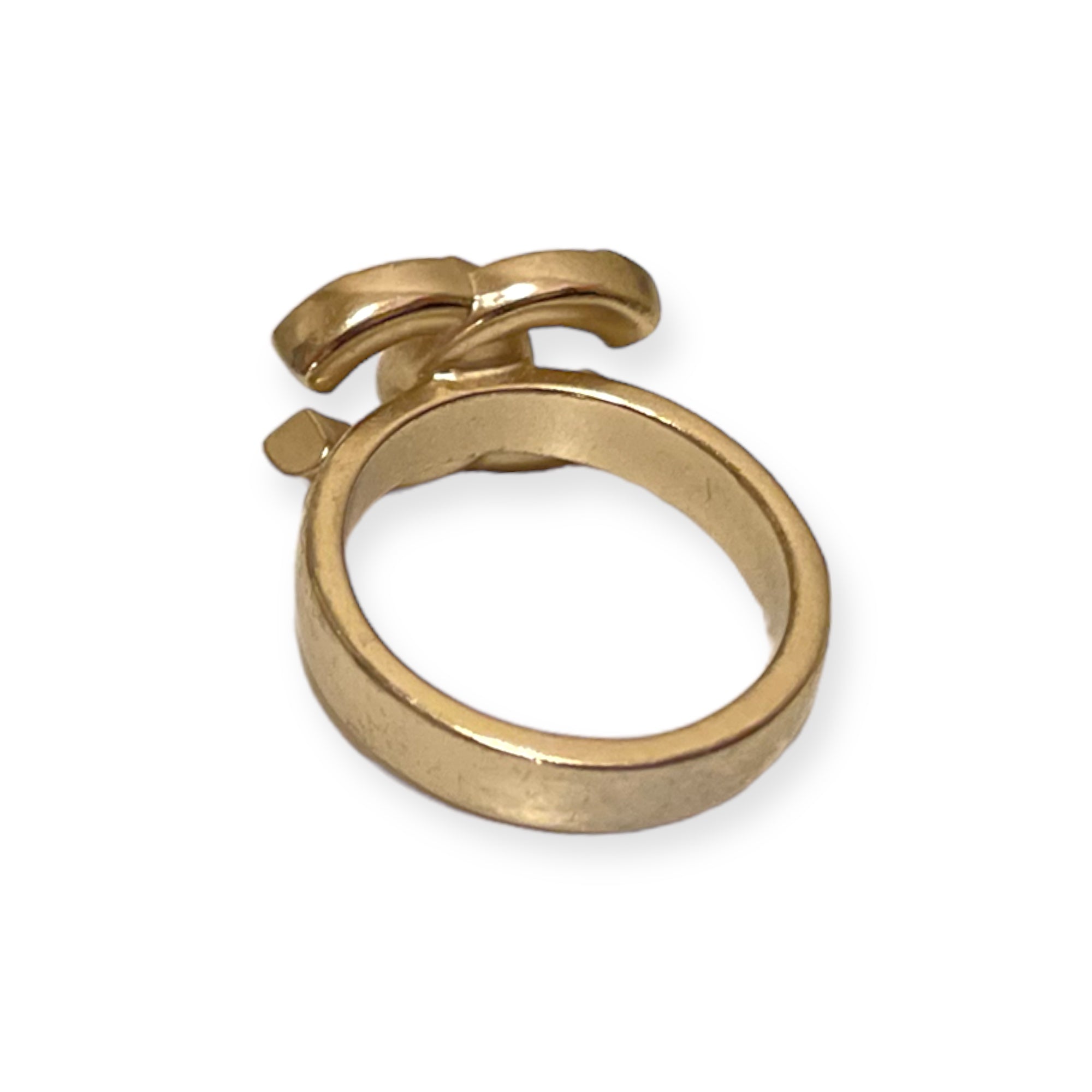 CHANEL CC Logo Ring in Champagne Gold/Crystals & Baguettes |Size:6|