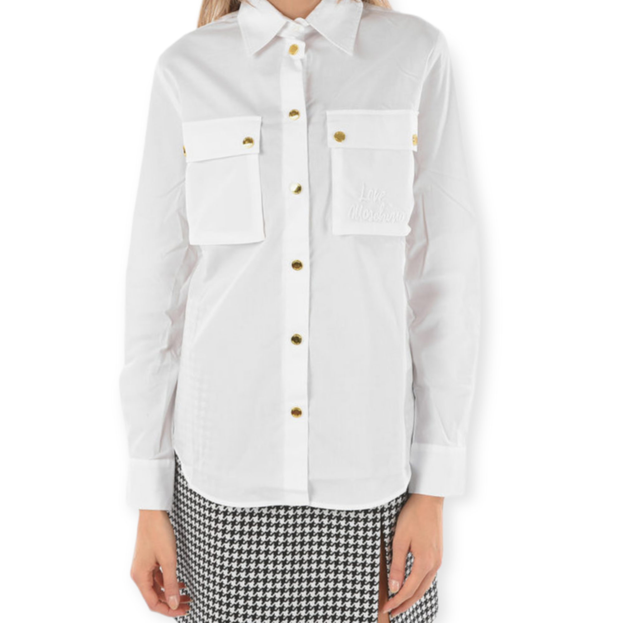 MOSCHINO LOVE EMBROIDERED BREAST-POCKET SAHARAN SHIRT | SIZE: F8 USA6 IT42 |