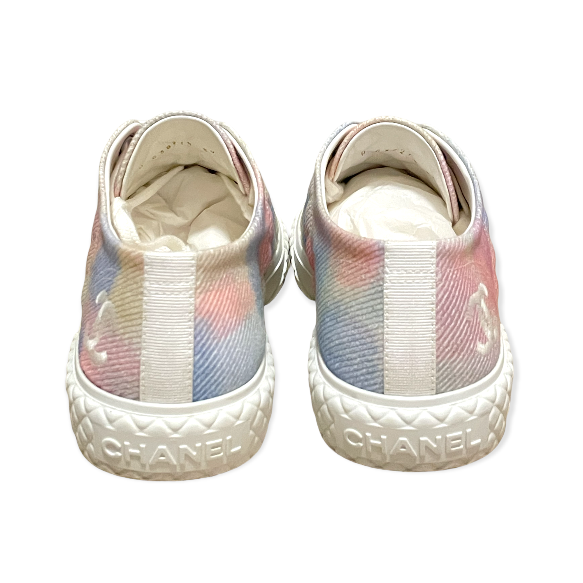 CHANEL 22C Printed Fabric Green, Pink, Blue & White Sneakers |Size:39|