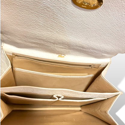 Gucci Bone White Ostrich Top Handle with Gold Turn Lock Clasp Circa 1950's - photo 2 of 11