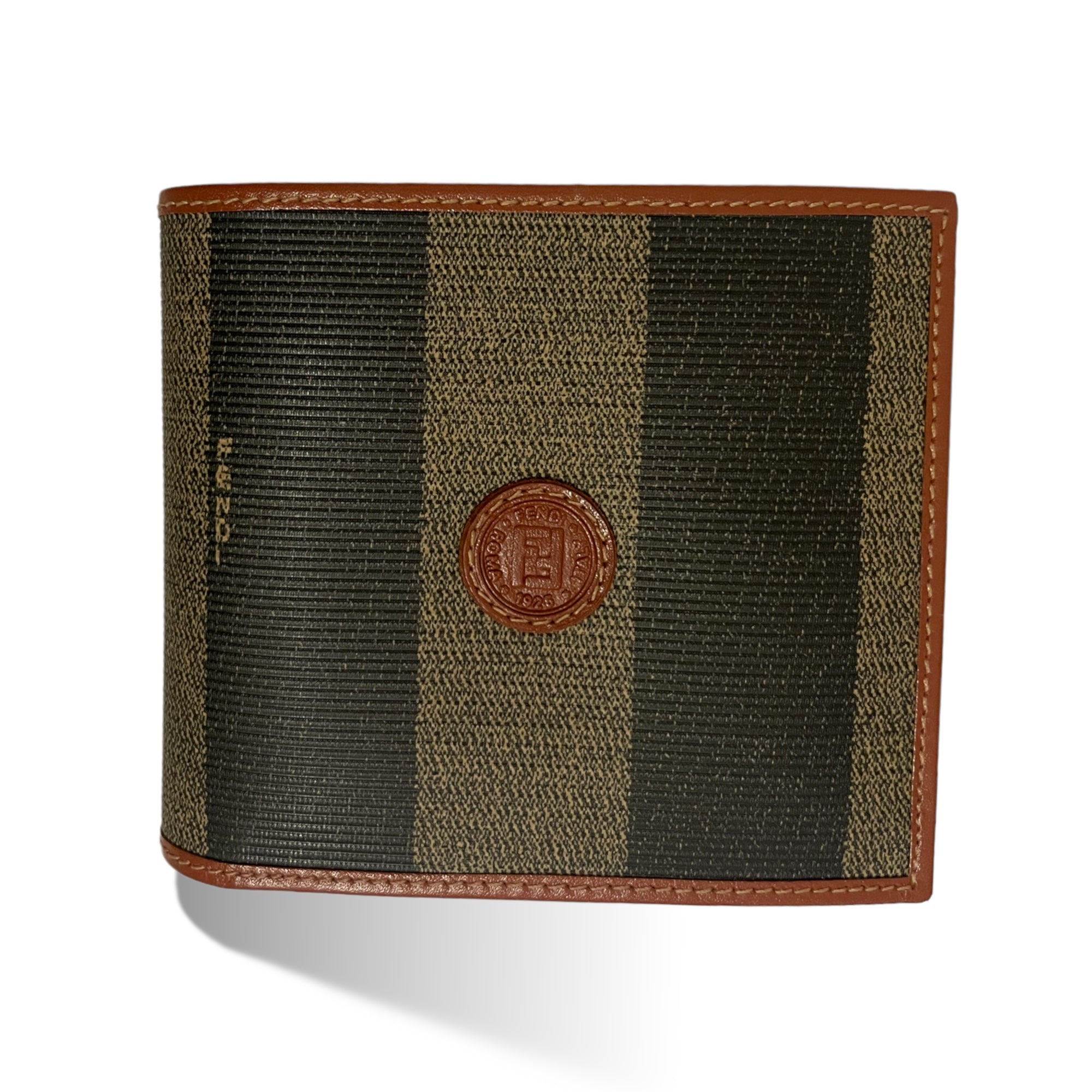 FENDI Vintage Pequin Patterned Bifold Wallet Brown/Black PVC & Cognac Leather