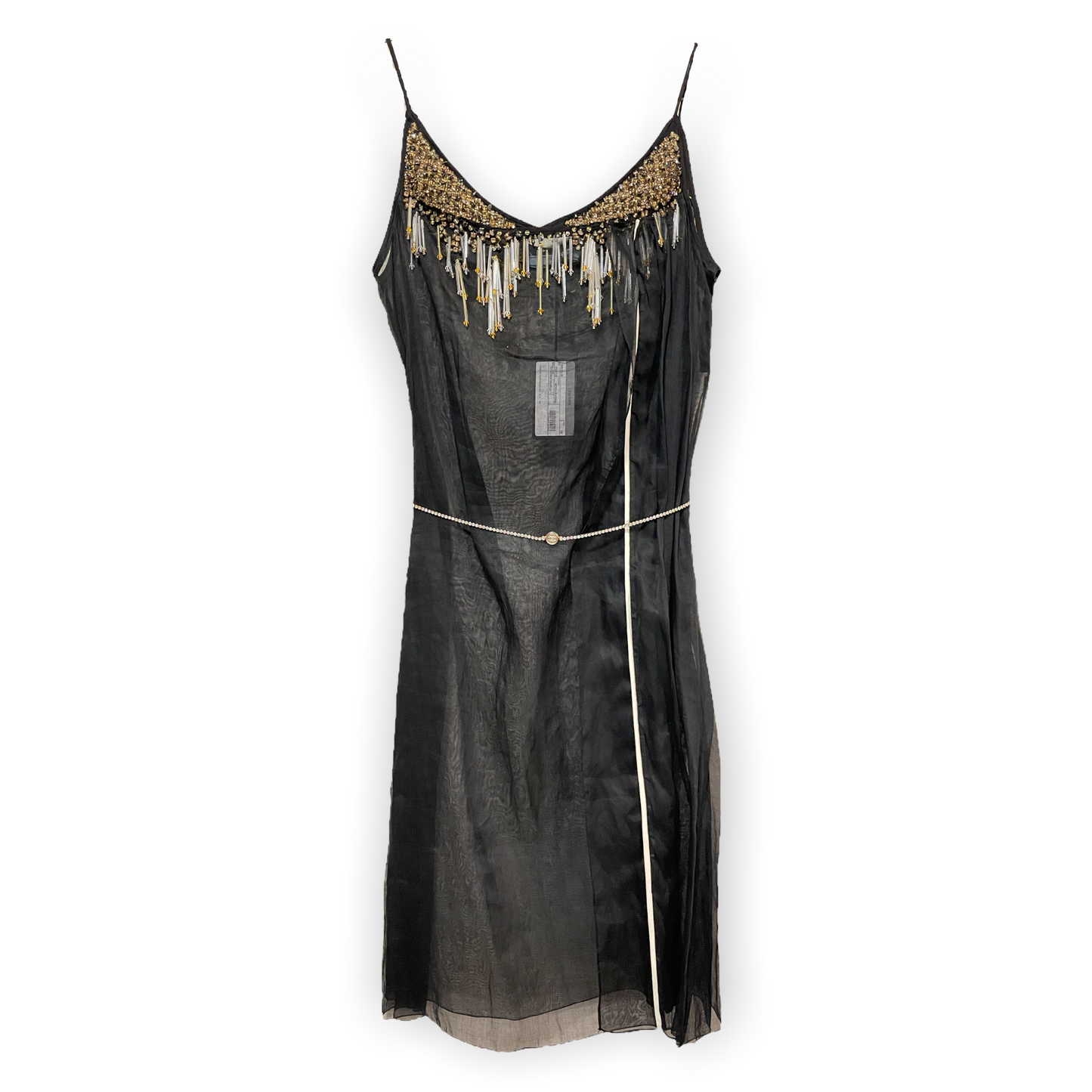 PRADA Crystal & Bead Embellished Sheer Black Dress