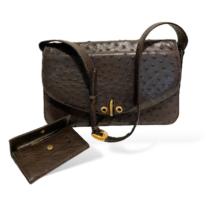 Gucci Vintage Circa 60’s Brown Ostrich leather & Braided Gold Hardware Detail Shoulder Bag - photo 6 of 16