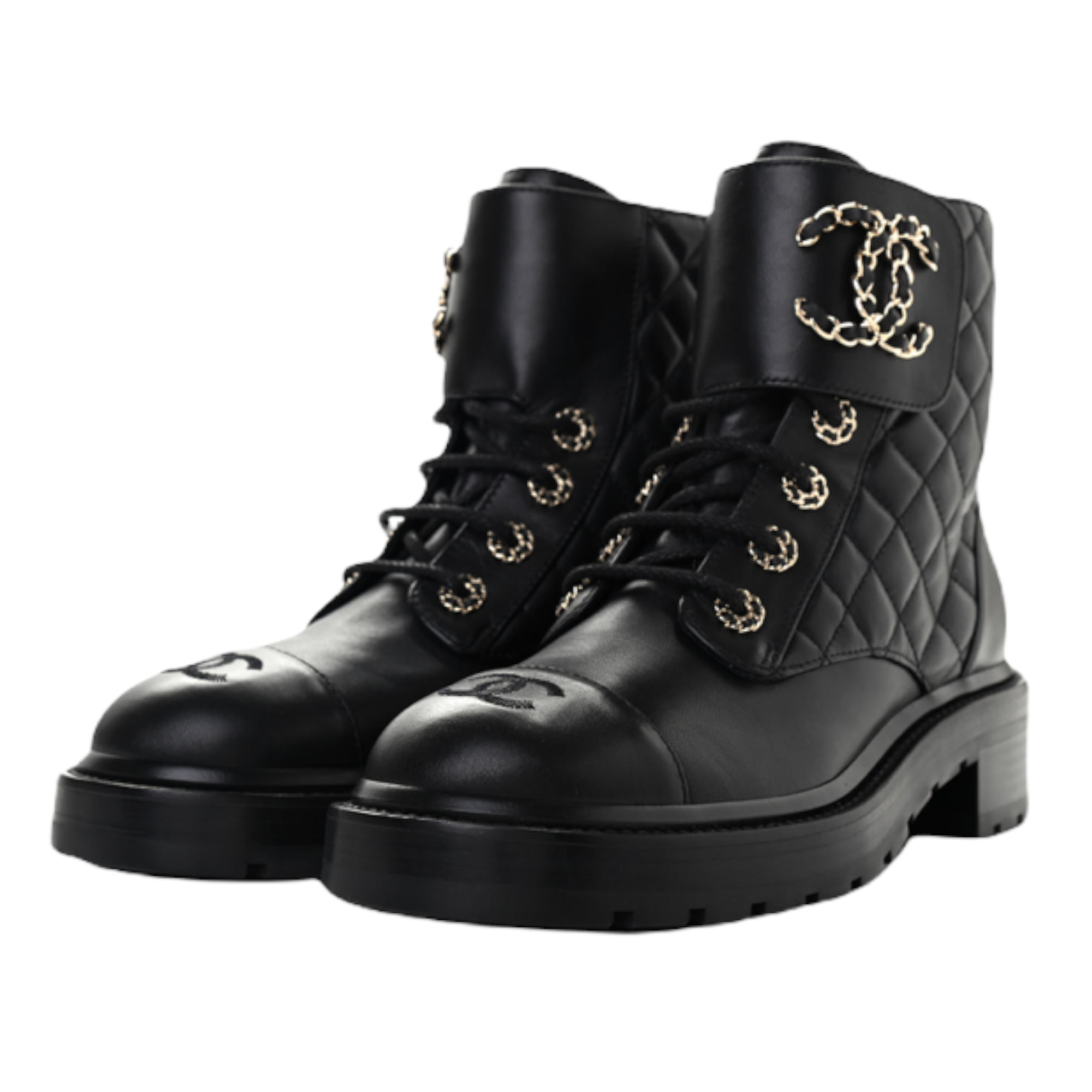 Chanel Chain Lace-Up Boots - Size 36.5