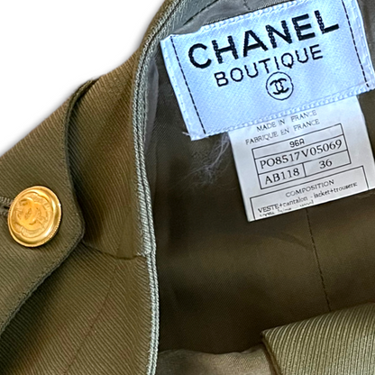 Vintage Chanel Women’s Military Green High-Waisted Wool & Silk Tailored Pants - photo 4 of 13
