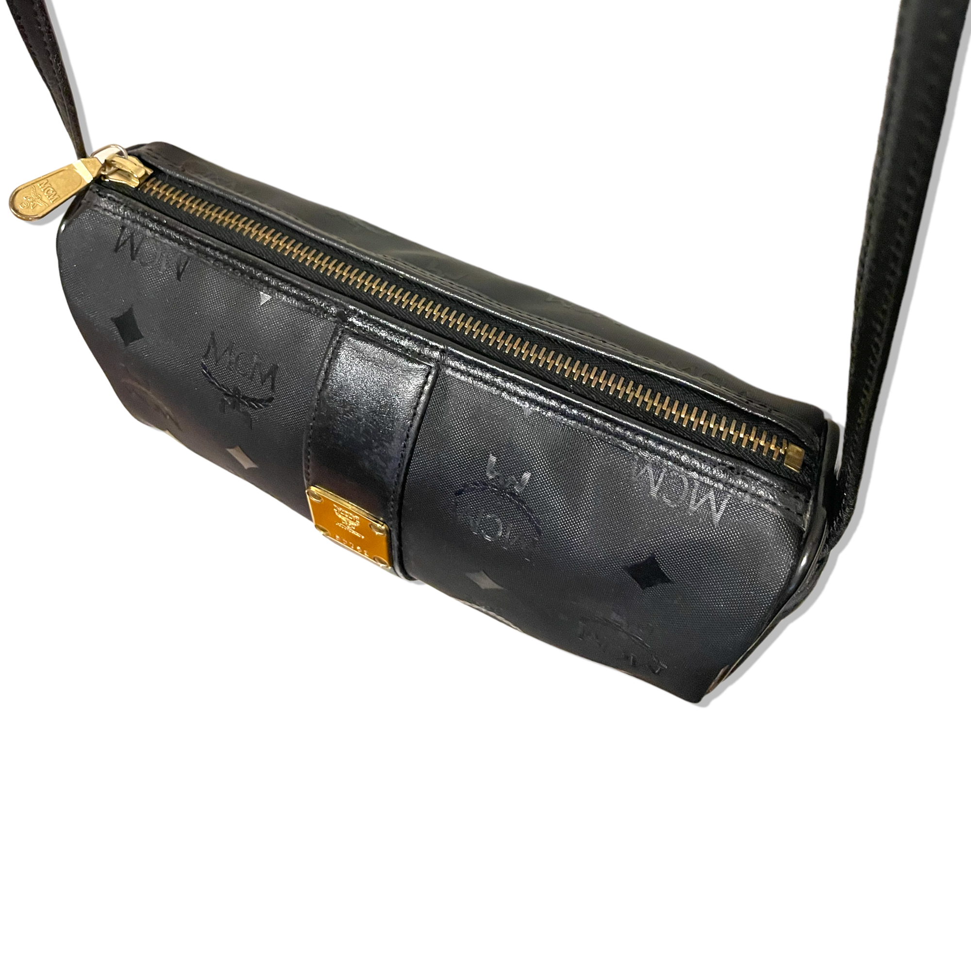 MCM Visetos PVC & Leather Vintage Shoulder/Crossbody Bag Black Monogram Bag