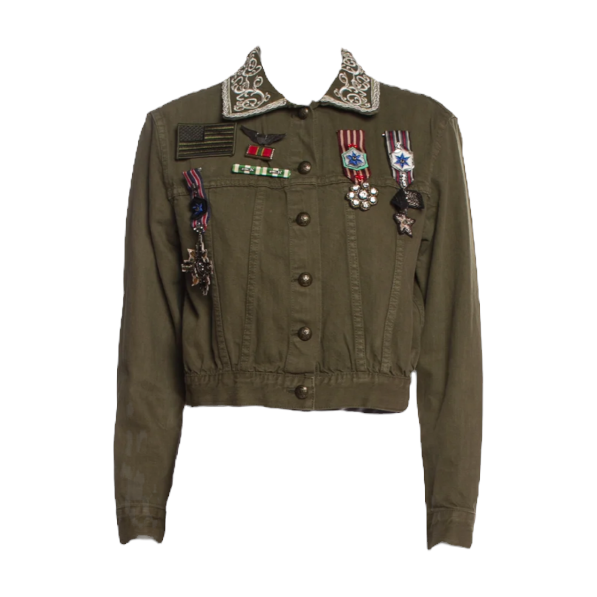 ALICE + OLIVIA CHLOE EMBROIDERED JACKET ARMY GREEN SIZE XS