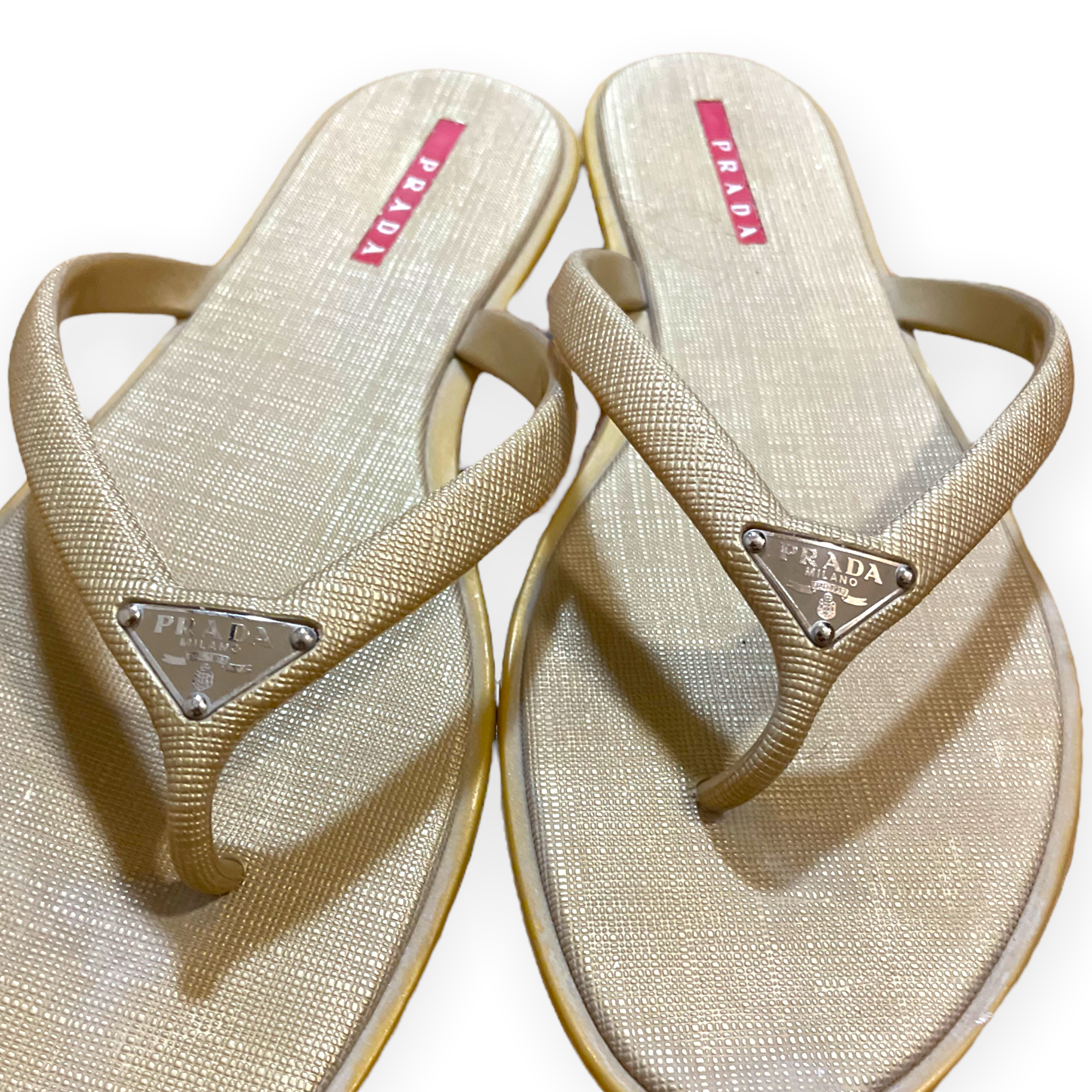 Prada Golden Logo Flip-Flop Sandals |Size: EU39|