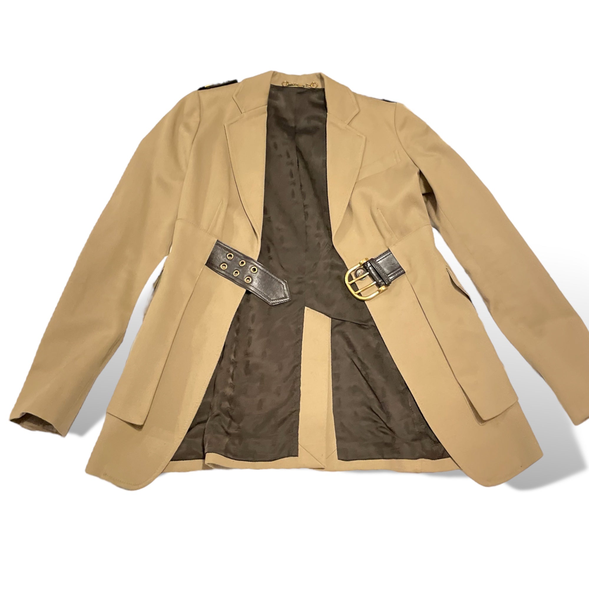 GUCCI Military Inspired Beige Canvas Jacket with Horse-bit Motif Accents |Size: 42|