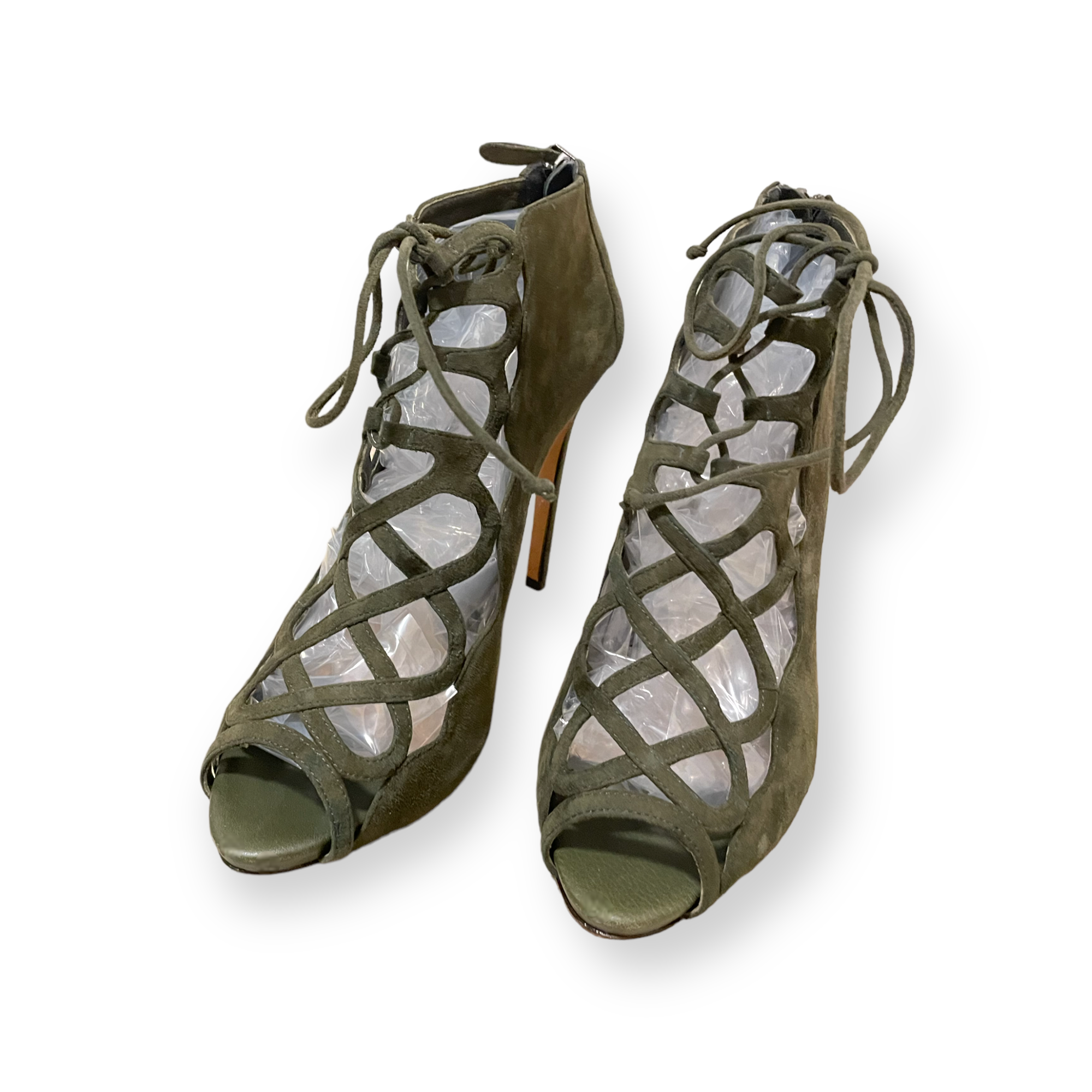 ALEXANDRE BIRMAN Olive Green Suede Cage Heels