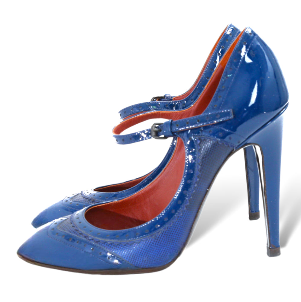 BOTTEGA VENETA Made in Italy Patent LEATHER Spectator Ankle Strap Heels