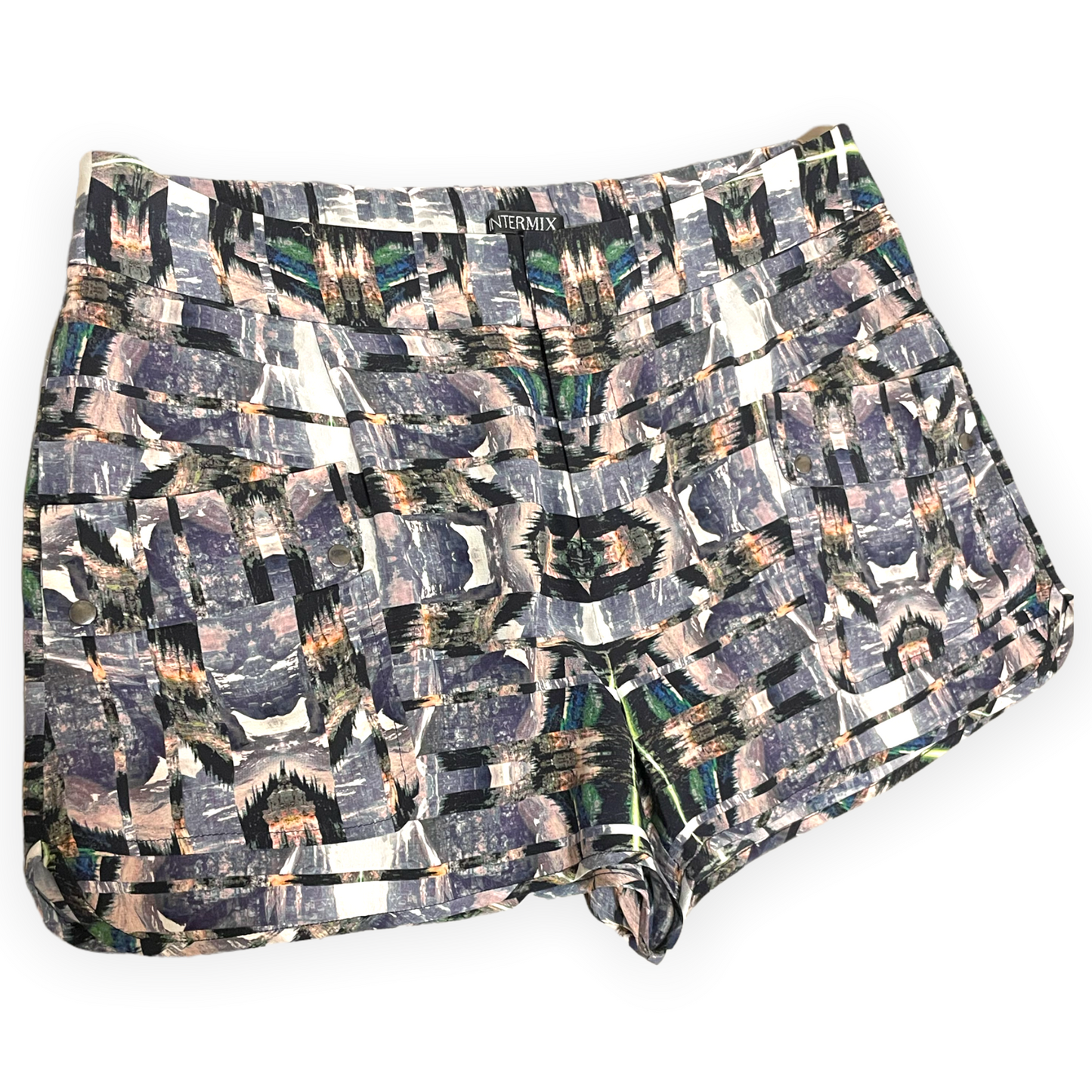 INTERMIX Purple Printed 100% Silk Shorts | Size: M |