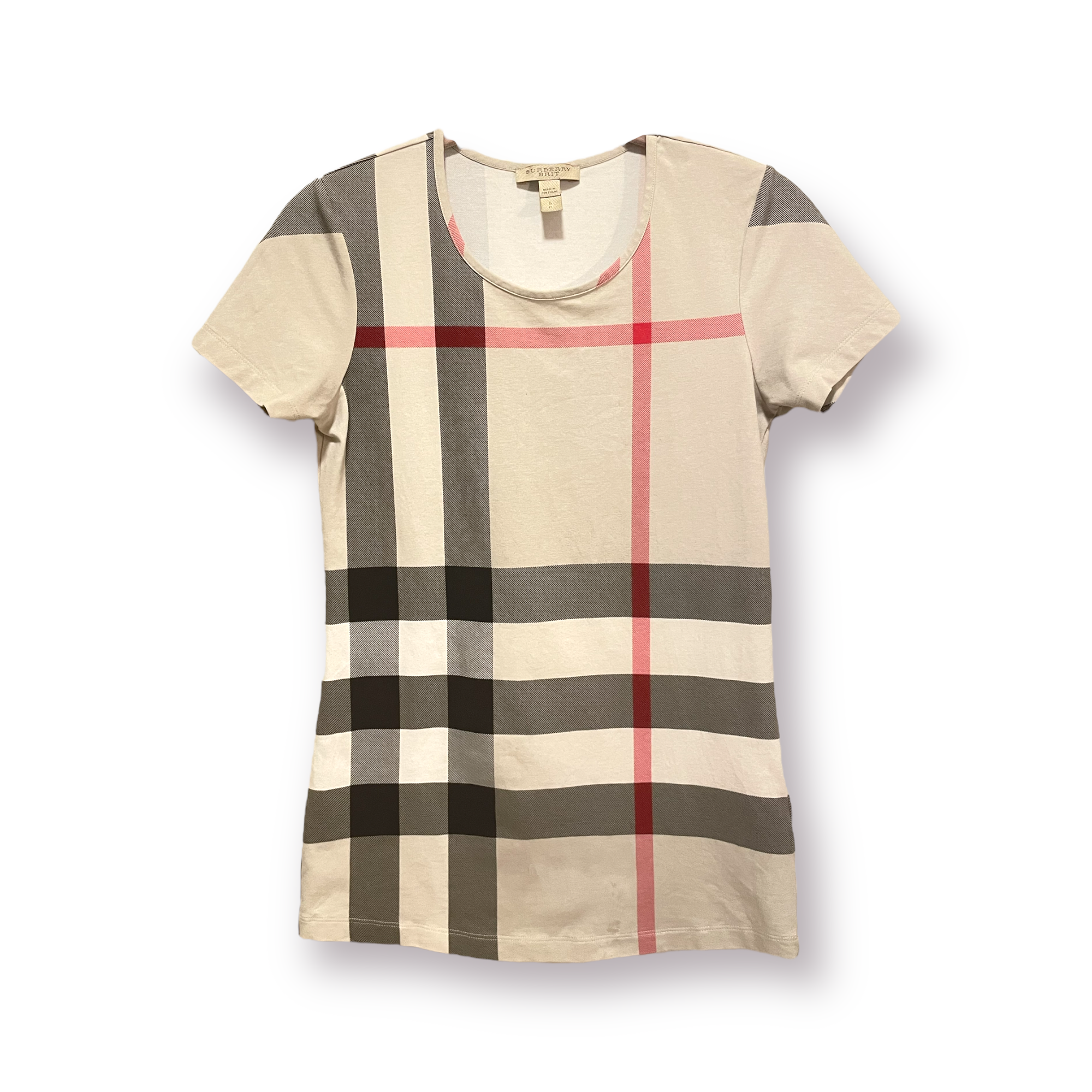 Womens BURBERRY Brit Check Print T-Shirt |Size:Small|