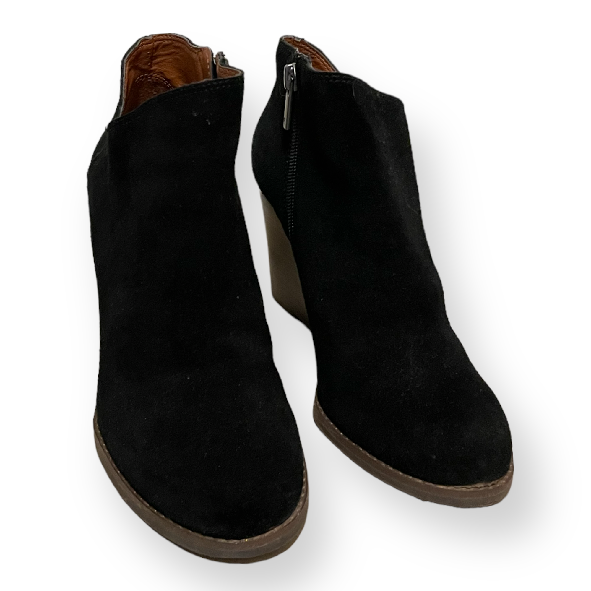 Lucky Brand Black Wooden Wedge Ankle Boots