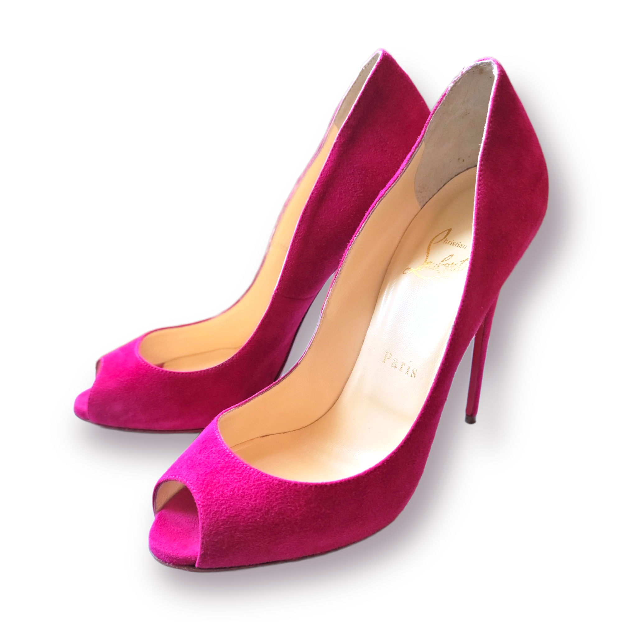 Christian Louboutin Pink Suede Hyper Prive Peep Toe Platform Pumps |Size: EU38|