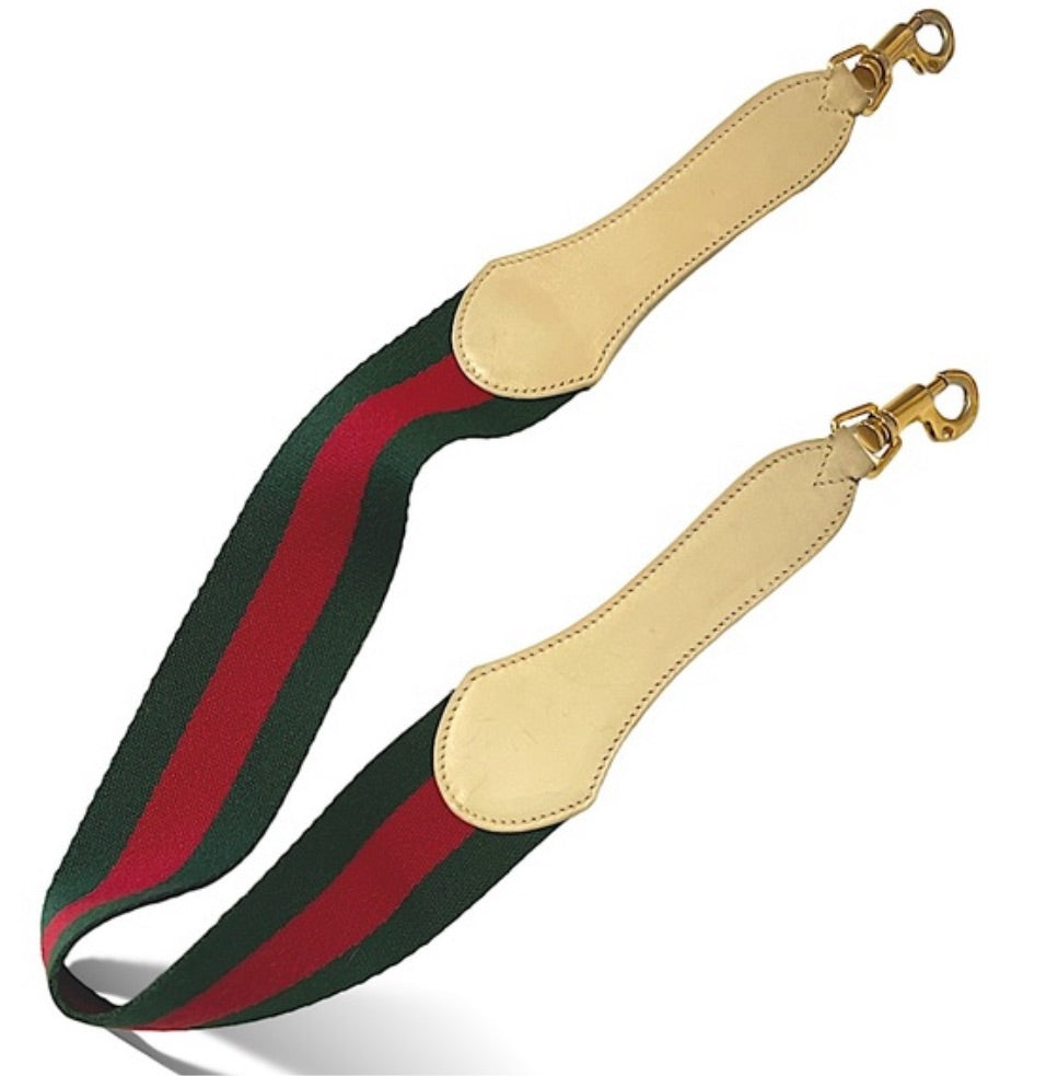Vintage GUCCI Green-Red-Green Web & White Leather Shoulder Strap (28”)