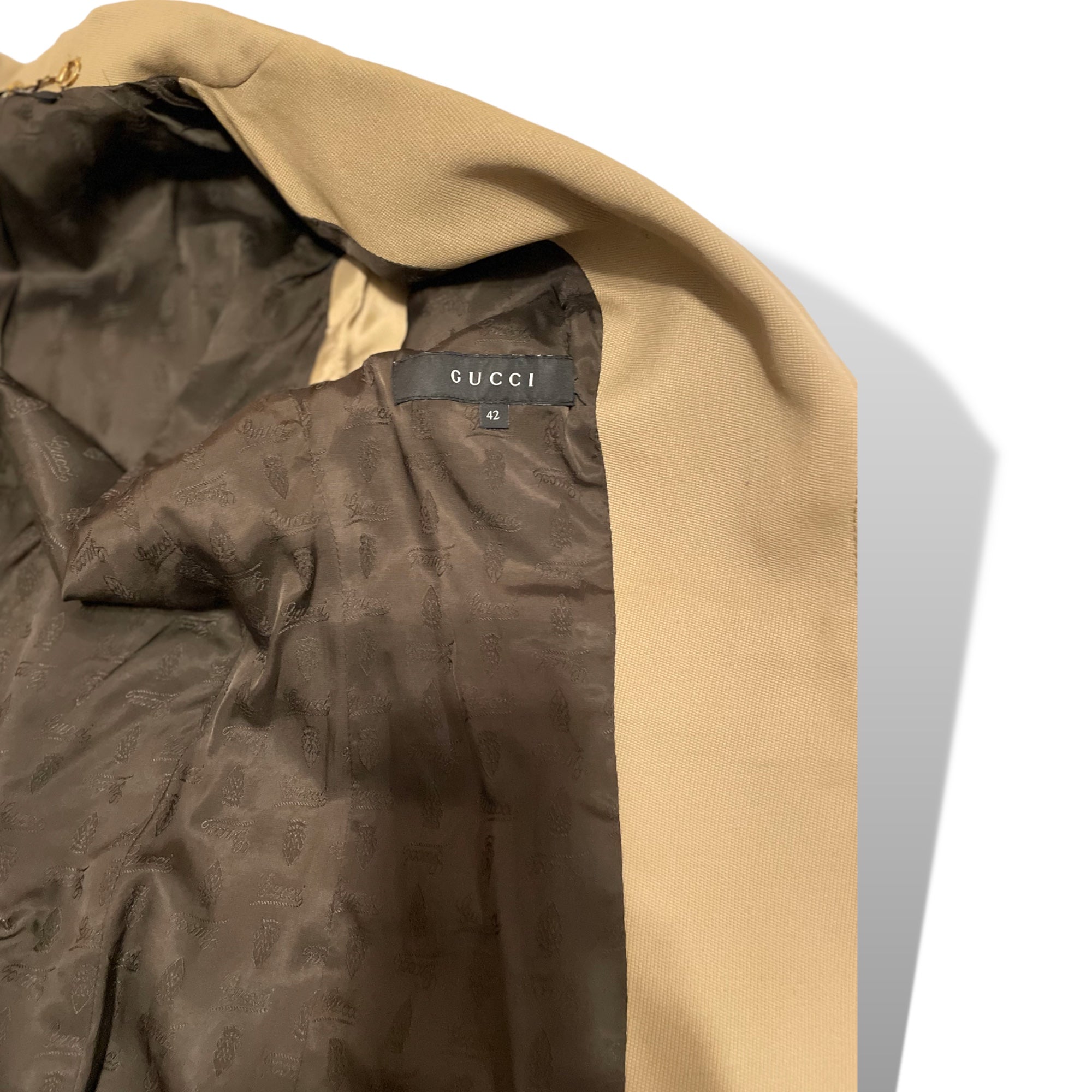 GUCCI Military Inspired Beige Canvas Jacket with Horse-bit Motif Accents |Size: 42|