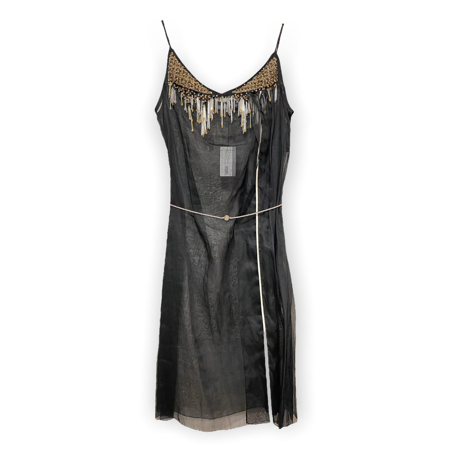 PRADA Crystal & Bead Embellished Sheer Black Dress
