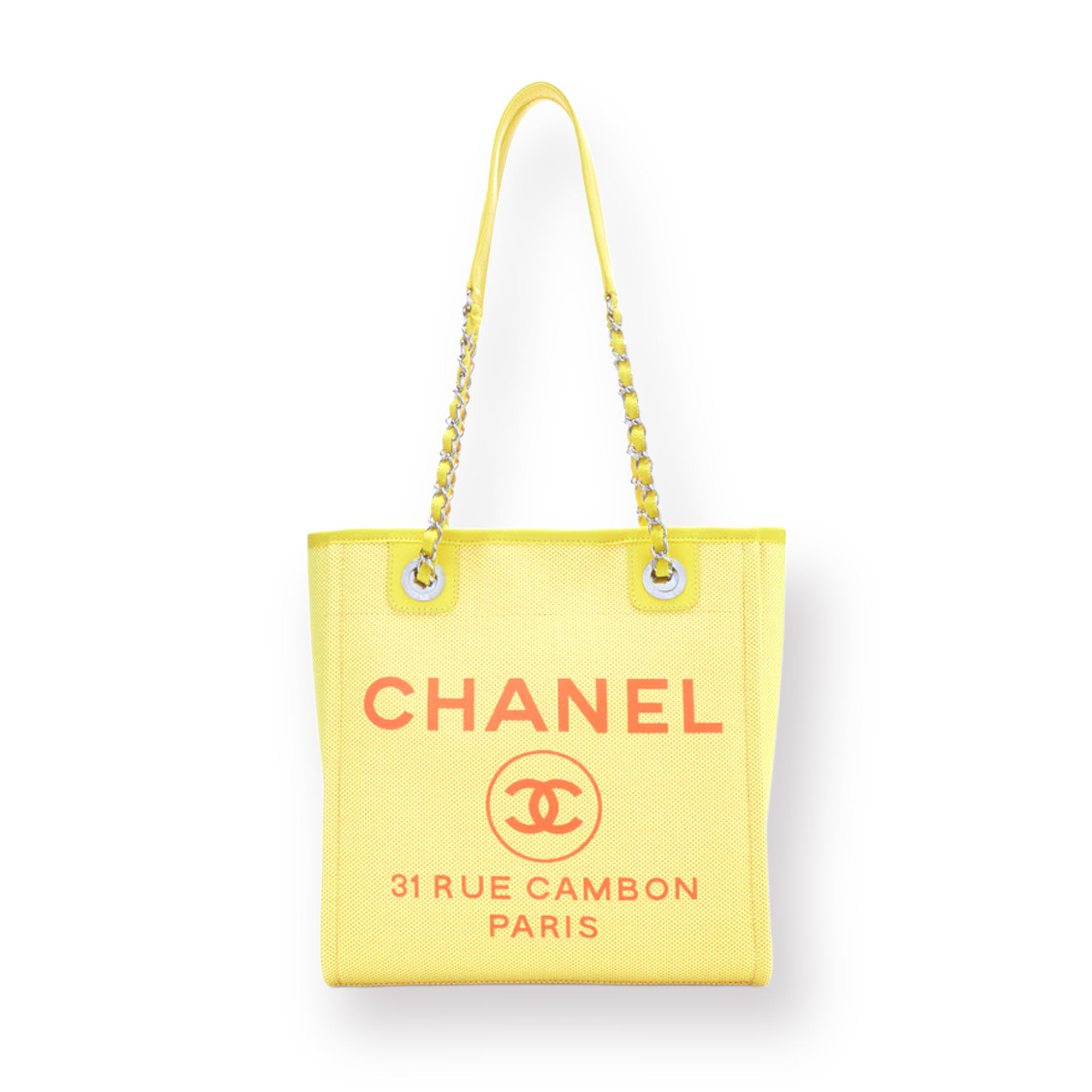 CHANEL YELLOW CANVAS DEAUVILLE TOTE SMALL