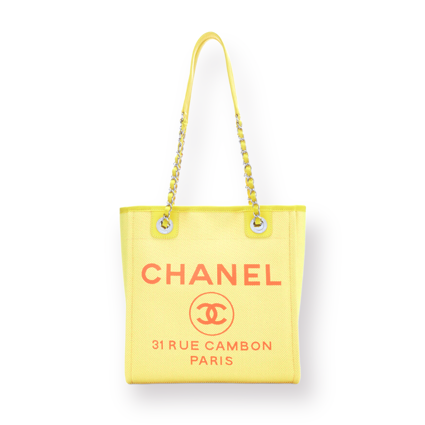 CHANEL YELLOW CANVAS DEAUVILLE TOTE SMALL