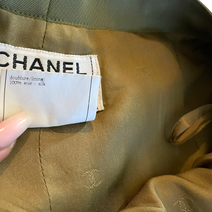 Vintage Chanel Women’s Military Green High-Waisted Wool & Silk Tailored Pants - photo 7 of 13