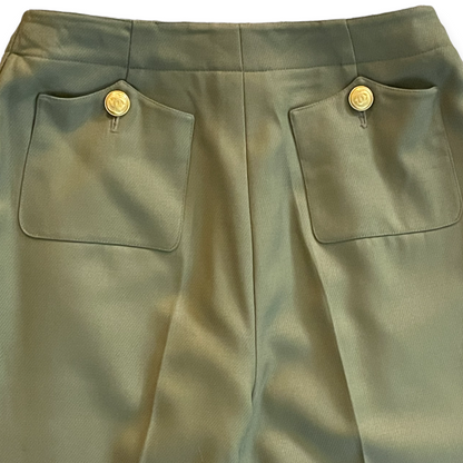 Vintage Chanel Women’s Military Green High-Waisted Wool & Silk Tailored Pants - photo 3 of 13