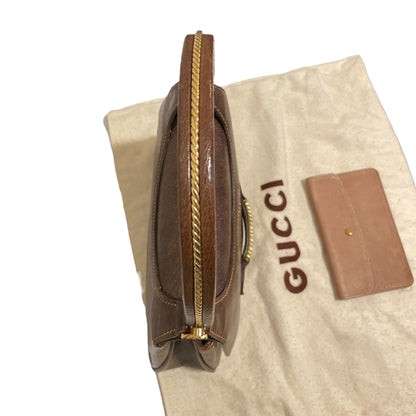 Gucci Vintage Circa 60’s Brown Leather & Gold Braided Top Handle Purse - photo 13 of 14