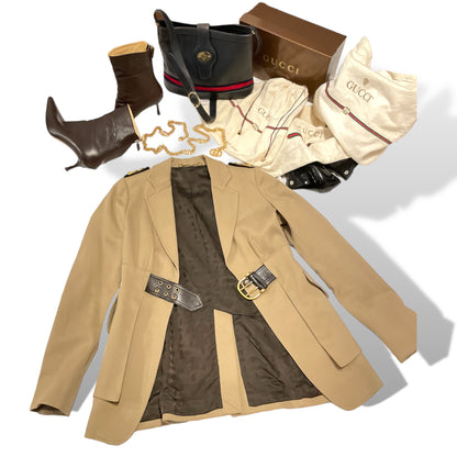 Gucci Military Inspired Beige Canvas Jacket with Horse-bit Motif Accents - photo 11 of 12