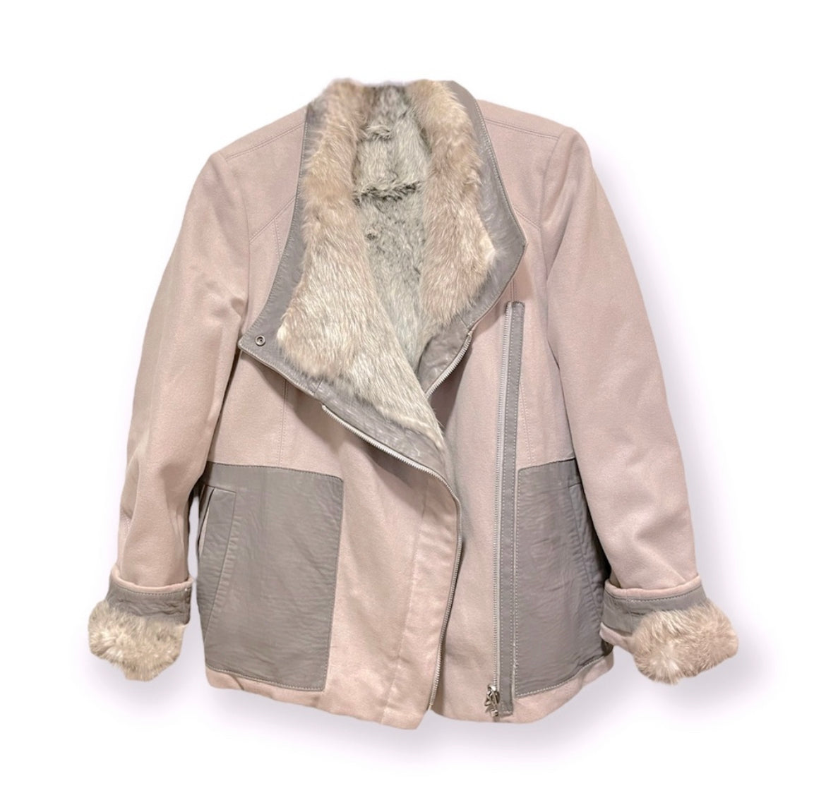 HELMUT LANG Reversible Wool & Fur Jacket with Lamb leather Accents |Size: Small|