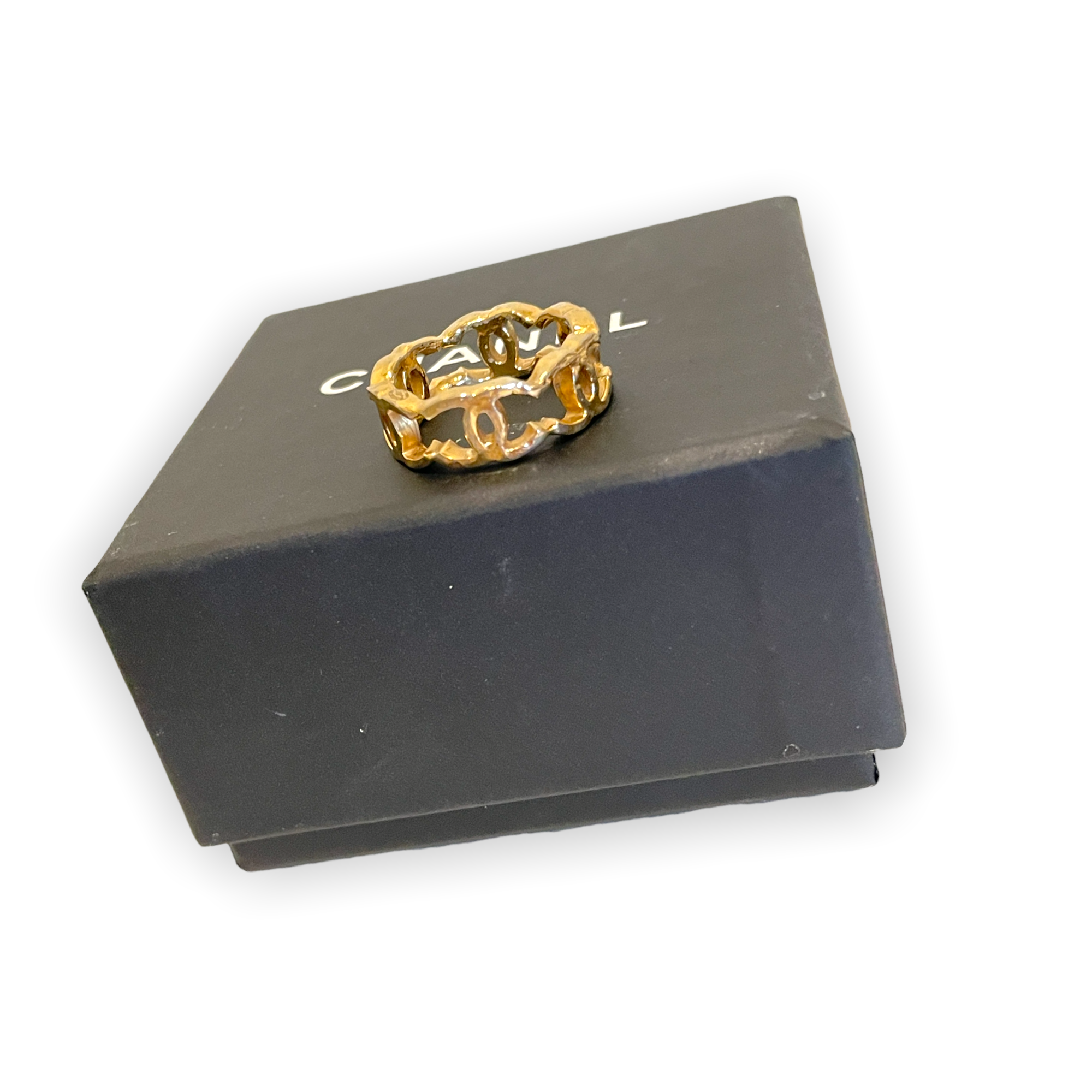 CHANEL B11 CC Interlocking Logo  Golden Metal Chain Fashion Finger Ring   |Size: 6|