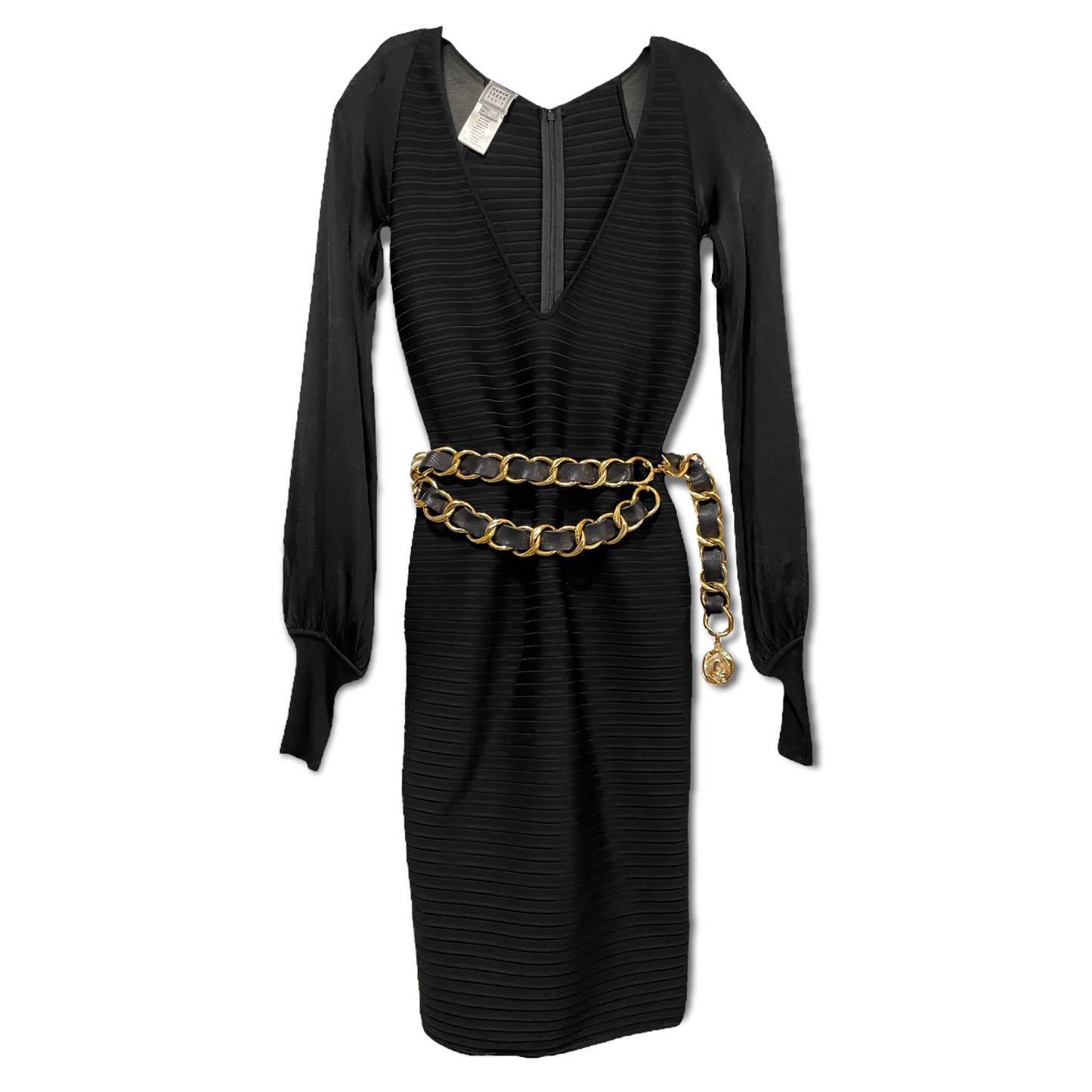 HERVE LEGER PARIS Bandage Mesh Cut-Out Long Sleeve Dress SMALL