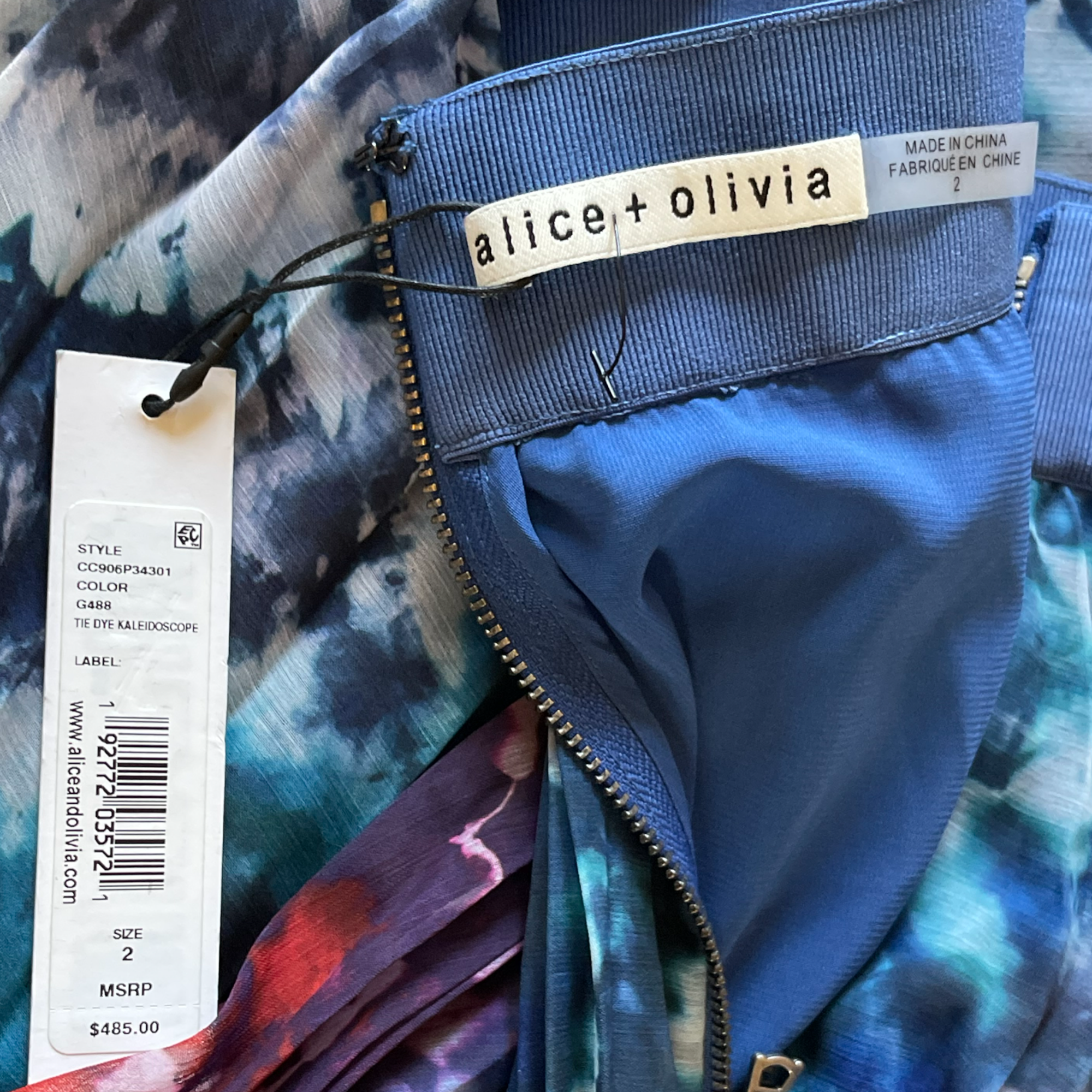ALICE + OLIVIA Tye-Dye Kaleidoscope Print Long Pleated Maxi Skirt w/ Tags