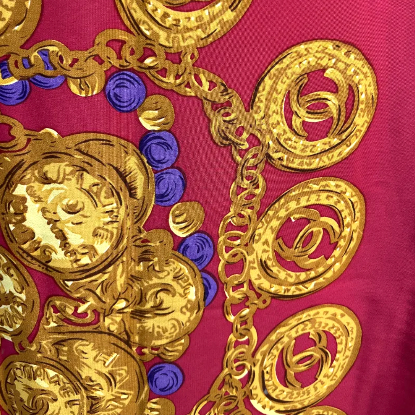 CHANEL Vintage Medallion & Gem Silk Scarf Made in Italy |Size: 34” x 34”|
