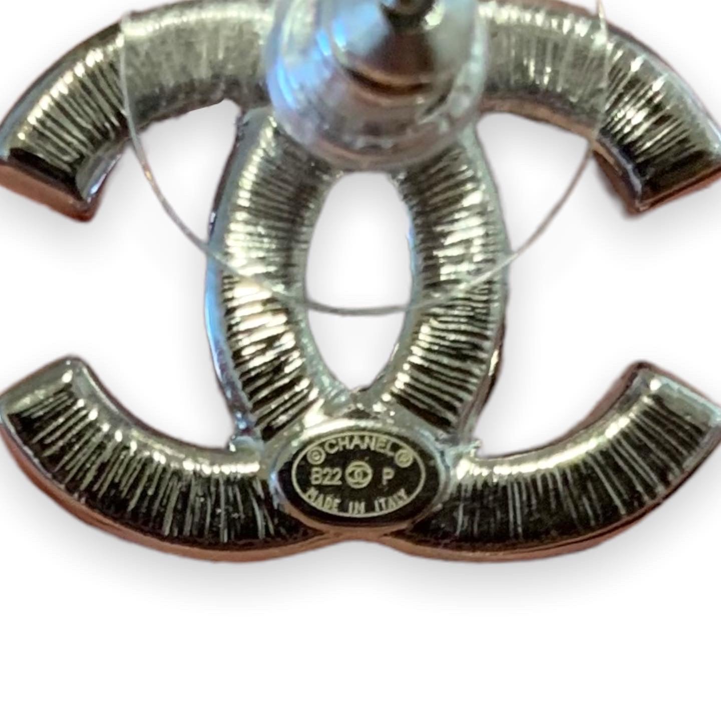 Chanel Silver interlocking CC Logo and Baguette Crystal Stud Earrings