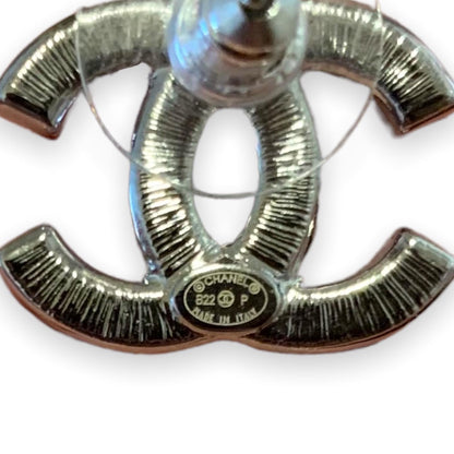 Chanel Silver interlocking CC Logo and Baguette Crystal Stud Earrings - photo 3 of 11
