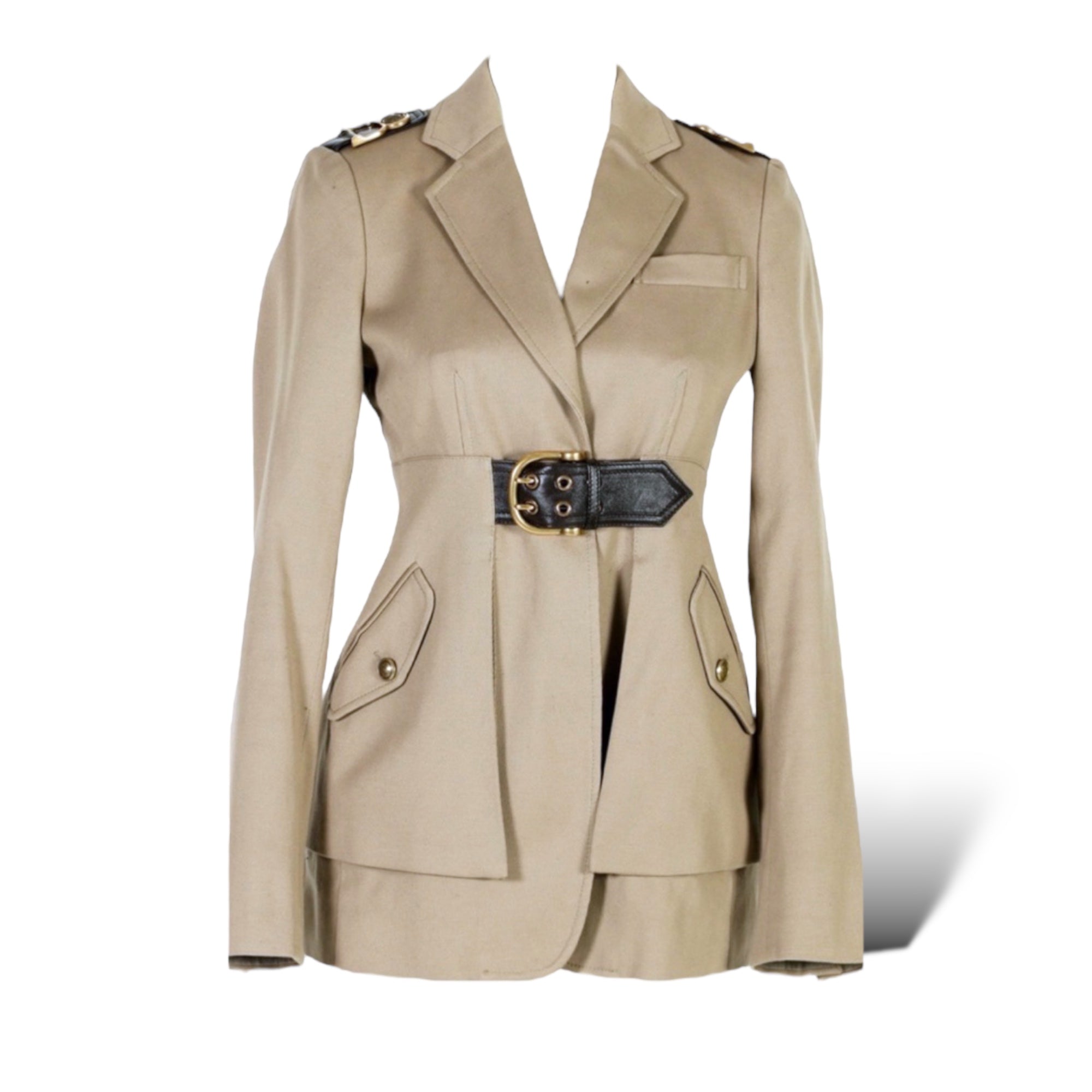 GUCCI Military Inspired Beige Canvas Jacket with Horse-bit Motif Accents |Size: 42|