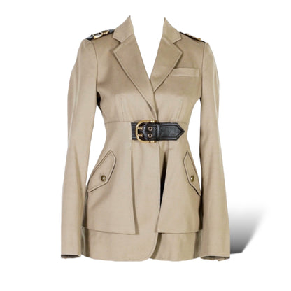 Gucci Military Inspired Beige Canvas Jacket with Horse-bit Motif Accents - main product photo