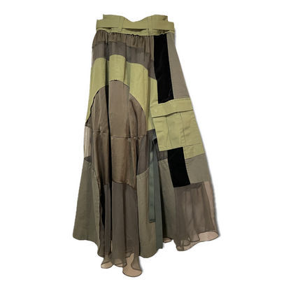 Sacai Paneled Asymmetric Satin, Velvet, Twill And Chiffon Wrap Maxi Skirt - photo 7 of 11