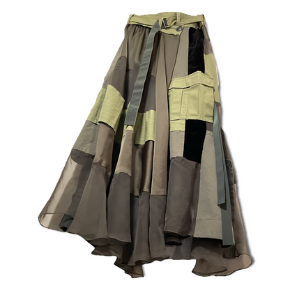Sacai Paneled Asymmetric Satin, Velvet, Twill And Chiffon Wrap Maxi Skirt - photo 9 of 11