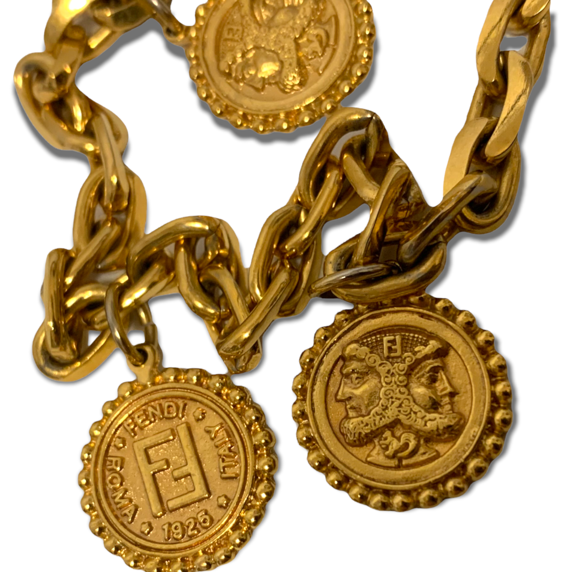 Fendi Gold-Tone Vintage Janus Roman Coin Chain Necklace
