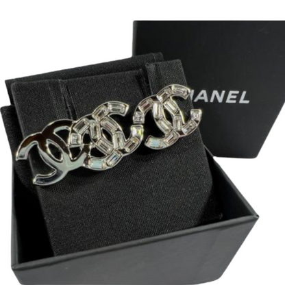 Chanel Silver interlocking CC Logo and Baguette Crystal Stud Earrings - photo 2 of 11