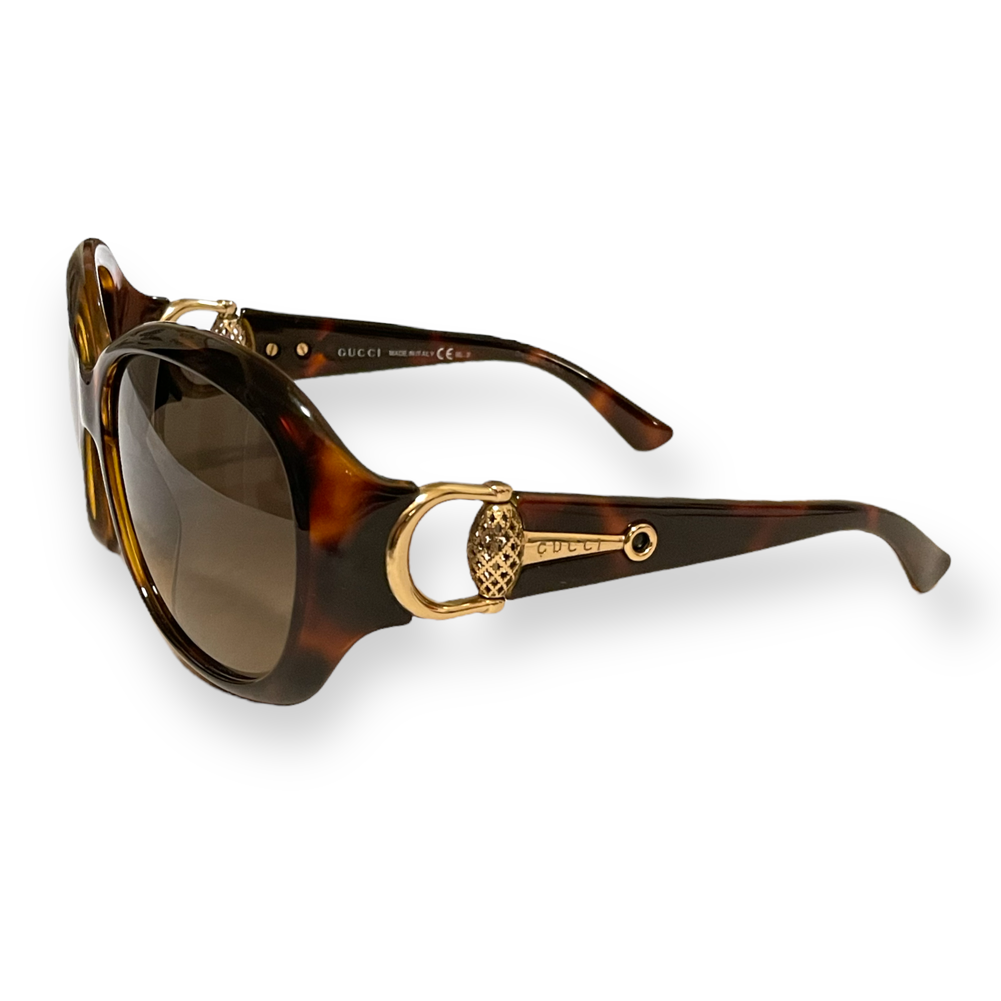 Oversized GUCCI Tortoise Frames with classic gold tone Horse-bit Design