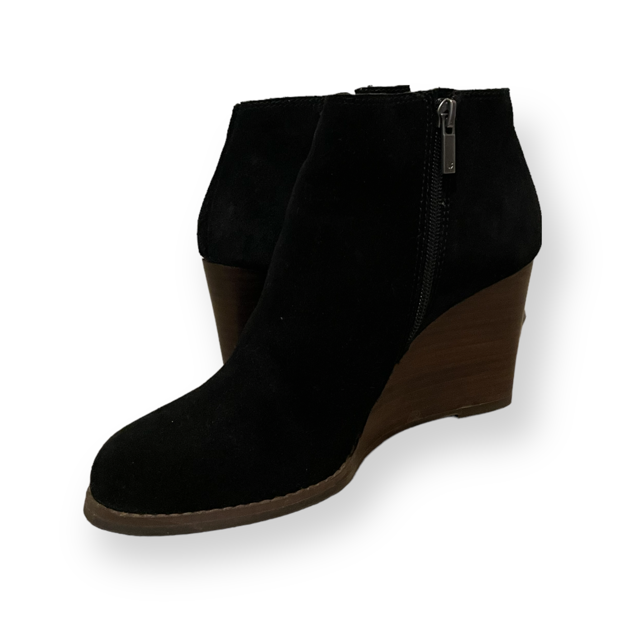 Lucky Brand Black Wooden Wedge Ankle Boots