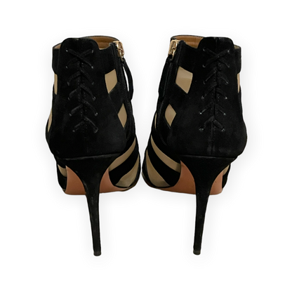Aquazzura Black Suede & Nude Mesh Striped Sandals - photo 2 of 11