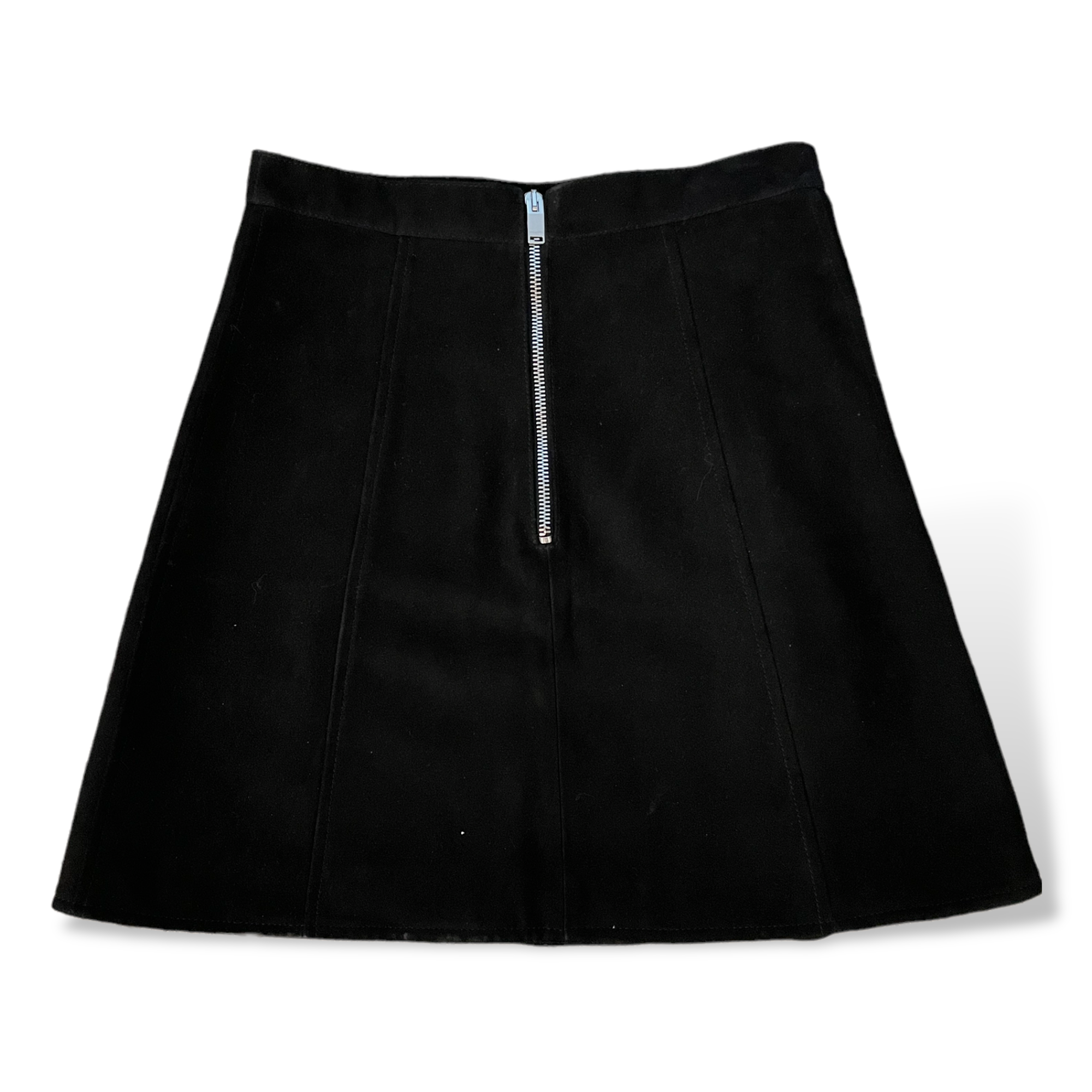 SAINT LAURENT Paris Black Genuine Suede Skirt with Logo embossed buckles