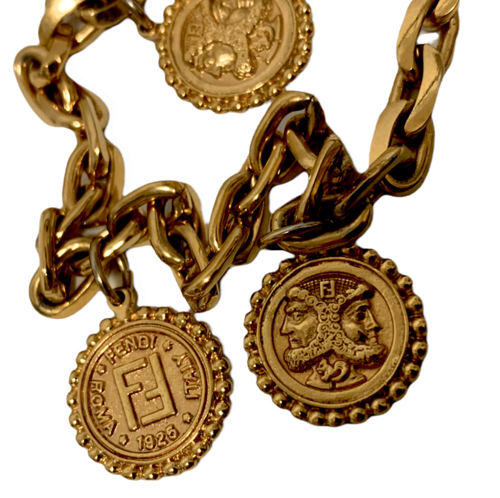 Fendi Gold-Tone Vintage Janus Roman Coin Chain Necklace