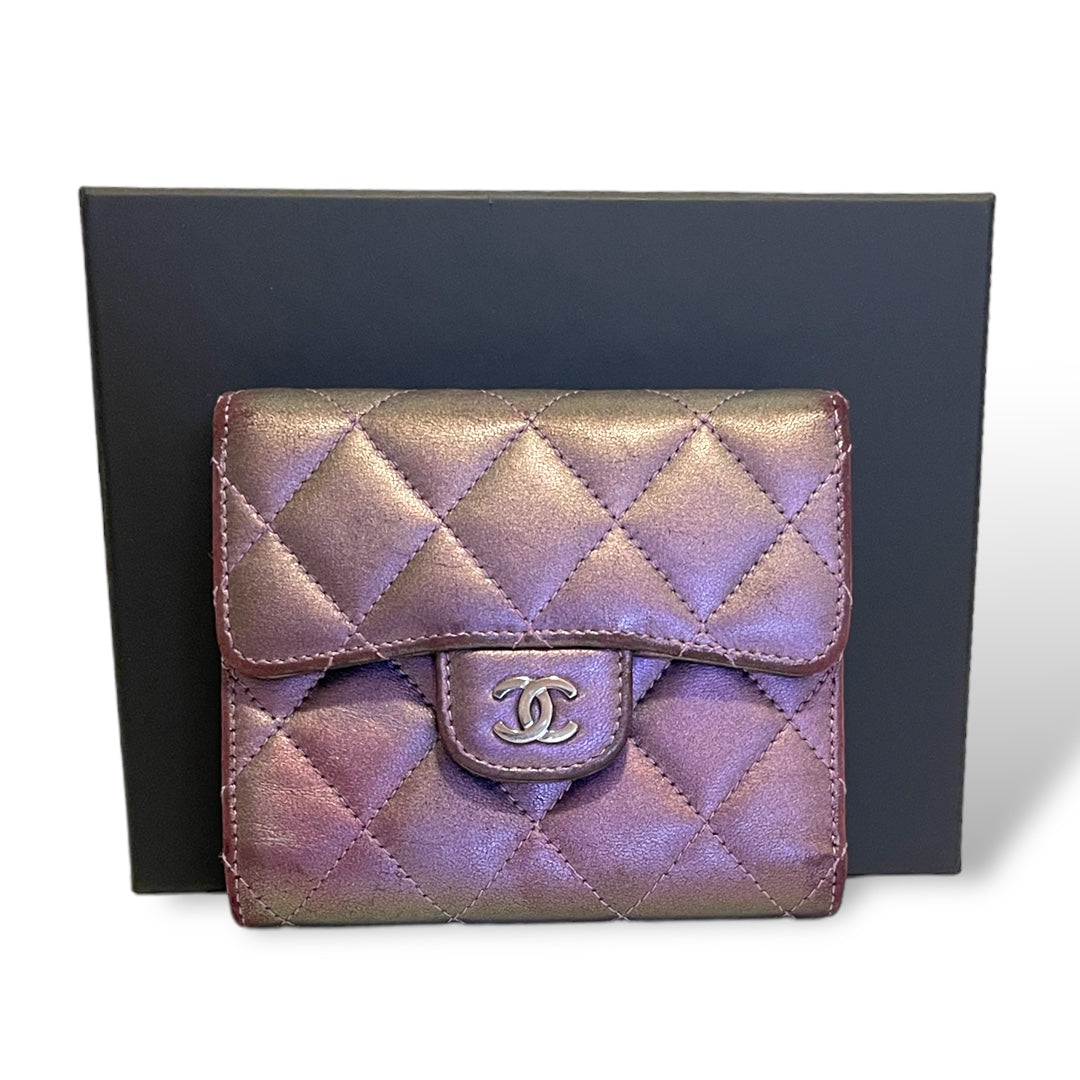 Chanel Compact Classic Quilted Iridescent Lambskin Flap Wallet