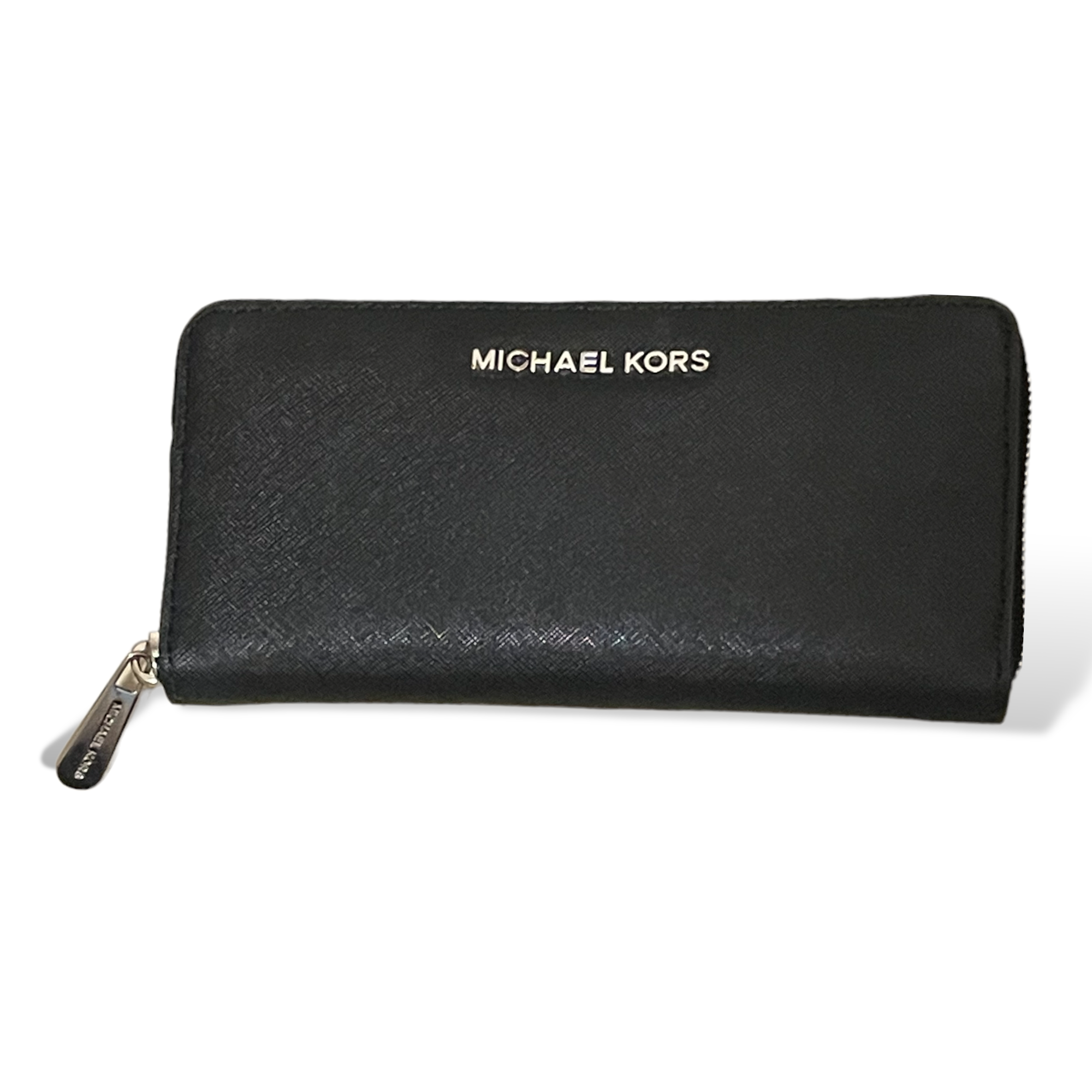 Michael Kors Black Saffiano Leather Zip Around Continental Wallet